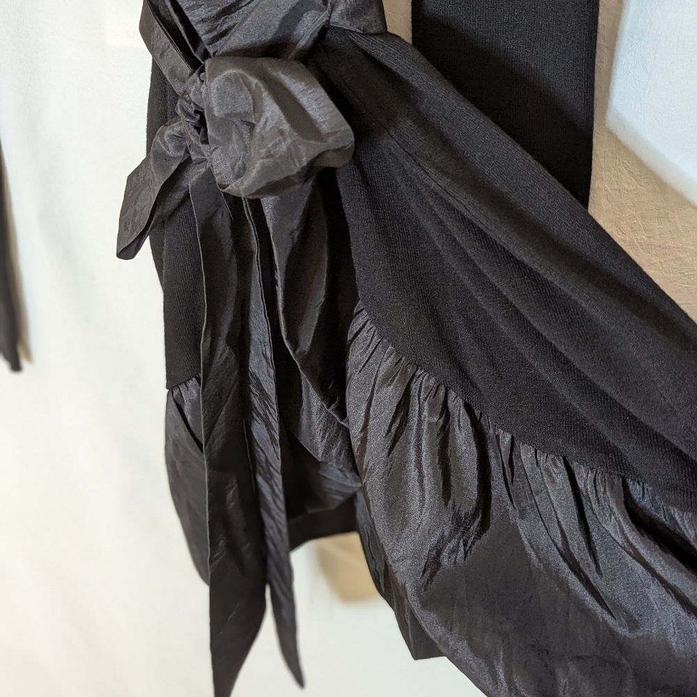 Ravel knit belted ruffled sweater jacket coat black sz M rayon nylon - Picture 5 of 9